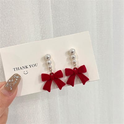 Rode Zwarte Strik Oorbellen voor Vrouwen Meisjes Gesimuleerde Parel Stof Strik Oorbellen Sieraden Oor Accessoires Mooie Geschenken brown