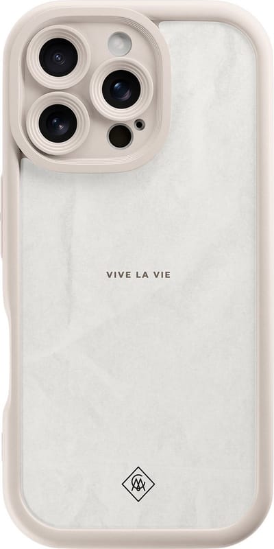 Casimoda® hoesje - Geschikt voor iPhone 16 Pro - Vive La Vie - Effen telefoonhoesje met lensbescherming - Siliconen/TPU - Backcover - Bruin/beige