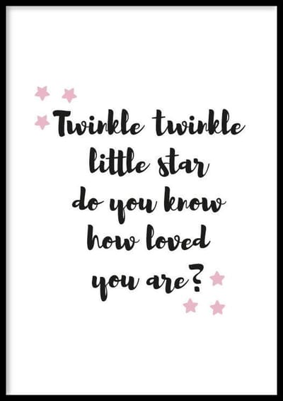 Poster Twinkle Twinkle Roze – 30x40cm – Poster Babykamer - Poster Kinderkamer - 210g Fotopapier