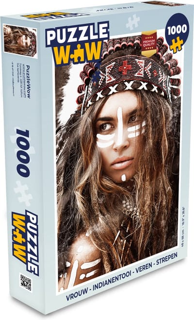 Puzzel Vrouw - Indianentooi - Veren - Strepen - Legpuzzel - Puzzel 1000 stukjes volwassenen