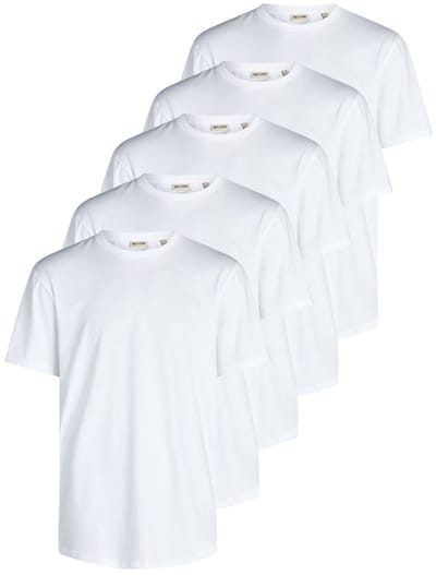 Only & Sons Heren T-Shirt ONSJEFF LONGY 5 Pack Set regular fit Wit S Ronde Hals Volwassenen Long Fit / Multi-Pack