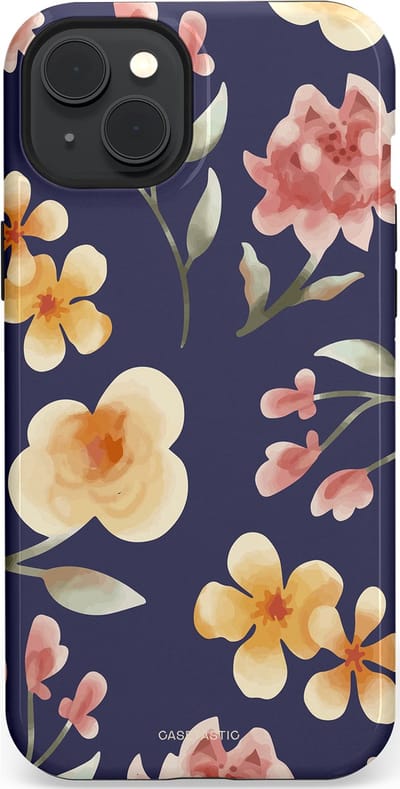 Casetastic Hoesje Geschikt voor Apple iPhone 15 Plus Magsafe - Stijlvolle Beschermende Duo-layer Case - Bloesemnacht Marine