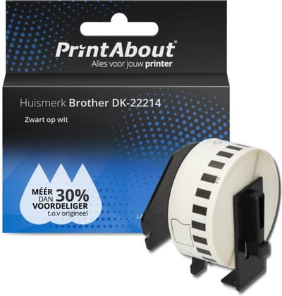 PrintAbout huismerk Etiket DK-22214 Zwart op wit (12  mm) Geschikt voor Brother