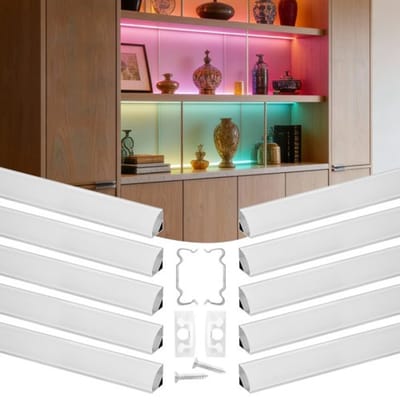 VEVOR LED-profiel 10-pack 2 m, geanodiseerd aluminium profiel met melkwitte afdekking, eindkappen en montageclips, kanalen, diffuser voor LED-strips, ideaal voor onderkastwerkbladen, V-vorm