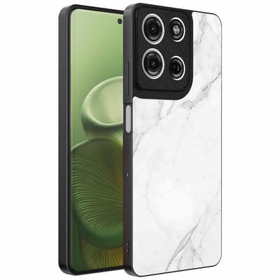 Geschikt voor Motorola Edge 60 Telefoonhoesje met Wit Marmer Opdruk - TPU Backcover Case White Marble Design - Zwart - Smartphonica geschikt voor Motorola Edge 60