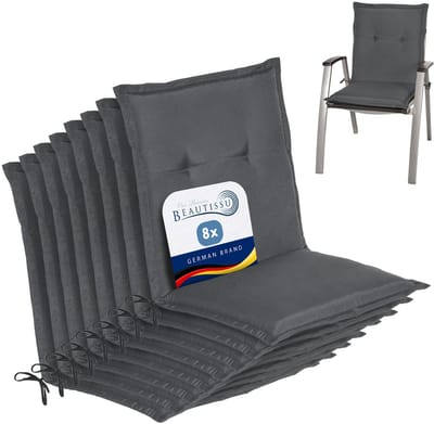 Beautissu Set van 8x Tuinkussens Lage Rug Loft NL 100 x 50 x 6 cm - Kussen Antraciet - Zitkussen Sierkussen Tuinstoel