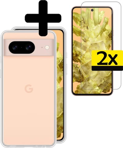 Hoesje - Met 2x Screenprotector - Geschikt voor Google Pixel 8 - Sterk & Shockproof - Back Cover - Siliconen Case - Telefoon Hoes - Telefoonhoesjes - Transparant