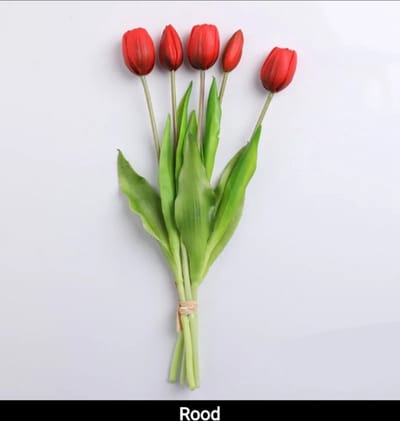 Real Touch Tulips - Rood - Real Touch Tulpen Red - Tulpen - Kunstbloemen - Kunst Tulpen - Kunst Boeket - Tulp - 40 CM - Bos Bloemen - Latex Bloem - Bruiloft