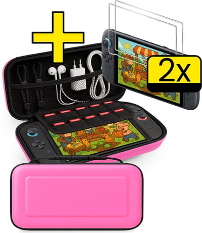 Hoes Geschikt voor Nintendo Switch 2 Case Hoesje Met 2x Screenprotector - Bescherm Hoes Geschikt voor Nintendo Switch 2 Hoes Hard Cover - Roze