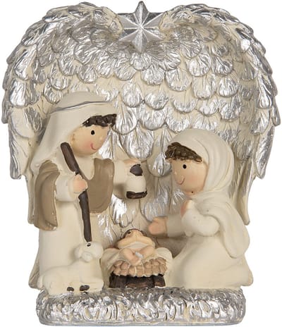 Clayre & Eef Kerstdecoratie Beeld Kerstgroep 12x6x13 cm Zilverkleurig Kunststof