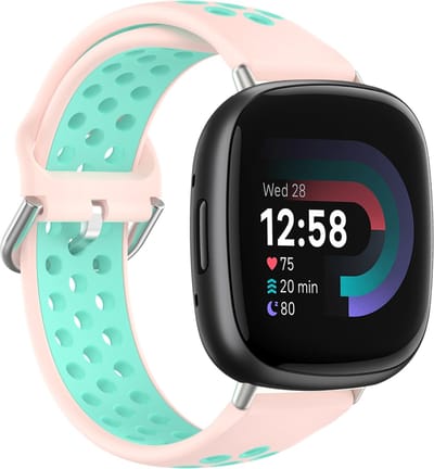 By Qubix - Geschikt voor fitbit Versa 3 & 4 / Sense 1 & 2 - Sport editie - Large - Roze + turquoise