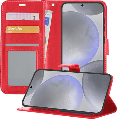 Hoesje - Geschikt voor Samsung Galaxy S24 - Luxe Bookcase - Walletcase Hoes - Portemonnee - Cover - Telefoonhoes - Rood