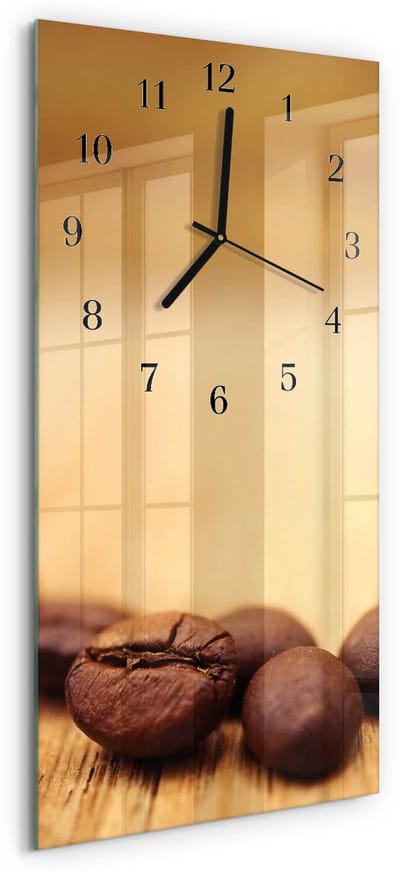 Tulup Wandklok - Bonen Moderne Glazen Wandklok - 30x60 cm - Bruin Wandklok Glas Met Motief - Zwarte Handen - Rechthoekige Wandklok - Wandklok Glas Met Motief - Decoratieve Glazen Klok