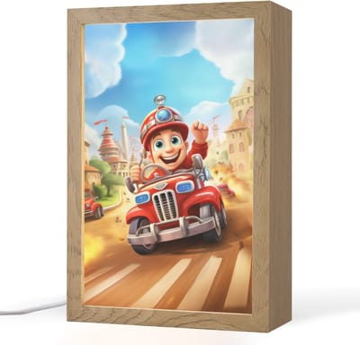 Nachtlampje 20x30 cm - Kinder lampje - Brandweer - Jongens - Kinderen - Auto - Tafellamp kinderkamer - Slaapkamer lamp - Bedlamp kinderen - Kinderlampje stopcontact - Wandlamp babykamer - Nachtlampjes