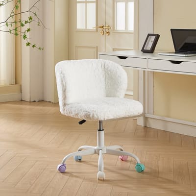 Pluizige bureaustoel - Make-up stoel - Kaptafel stoel-Nepbont stoel – Verstelbaar –Draaibaar – Ergonomisch - Stille wieltjes - Slaapkamer - 55x57x81cm- 1 stuk-Beige