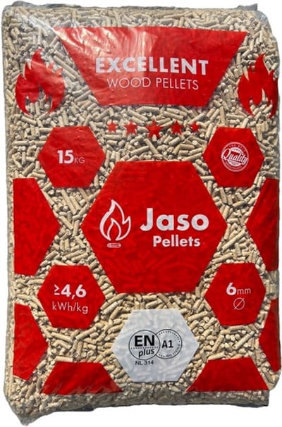 Jaso Premium Houtpellets 15 kg – ENplus A1 – ISO 17225-2 – 100% Naaldhout – Pelletkorrels voor Pelletkachel – Hoog Rendement