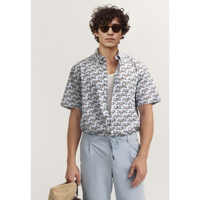 Bugatti Herren Overhemd met korte mouwen, modern fit, met print