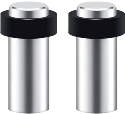 Deurstopper Vloermontage Roestvrij Staal met Rubber Ring - Hoogte 80mm - 2 Stuks