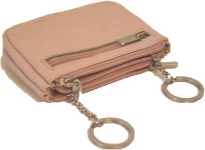 Soft lederen dubbel sleutelbeursje voorzien van 2 ringen en kettinkjes / sleuteletuitje met 2 sleutelringen / sleutelhouder met 3 ritsjes / soepel compact portemonneetje in rood, paars, roze, groen, navy, blauw, zwart leer / 259 in 7 kleuren