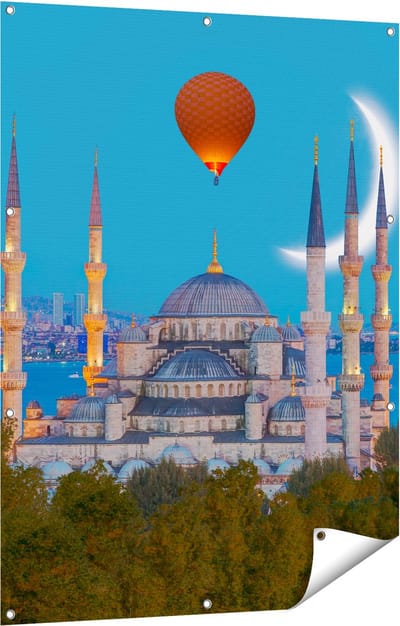 Gards Tuinposter Sultan Ahmetmoskee in Istanbul - 90x120 cm - Tuindoek - Tuindecoratie - Wanddecoratie buiten - Tuinschilderij