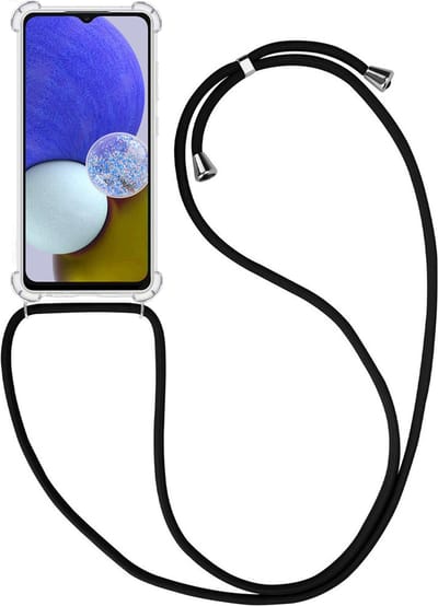 Hoesje - Geschikt voor Samsung Galaxy A13 5G - Met Koord - Shock Proof - Siliconen Case - Telefoonkoord - Back Cover - Telefoon Hoes Shockproof - Telefoonketting - Telefoonhoes - Transparant