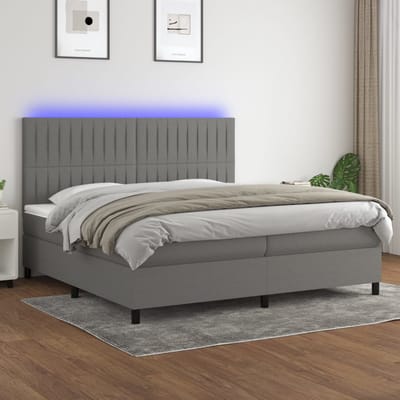 vidaXL - Boxspring - met - matras - en - LED - stof - donkergrijs - 200x200 - cm