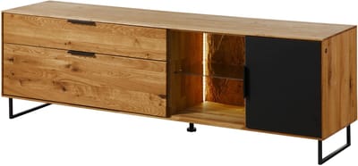 MASSIVMOEBEL24.DE wilde eik lage kast blank massief hout 180x43x59 cm geolied deels gemonteerd LINDAU volledig massief #125