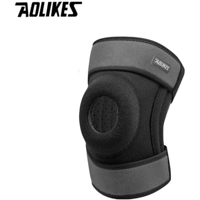 Aolikes 1 Stuks Sport Kniebeschermers Vier Veren Ergonomische Ondersteuning Ademende Kniebrace Met Zijdelingse Stabilisatoren Patella Beschermer Gel Pads Left zwart