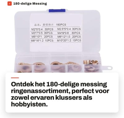 Dailygoods- Sluitringen 180-delige set - Messing - Geel - Hoogwaardige kwaliteit - Diverse maten M2/M2.5/M3/M4/M5/M6/M8/M10 - Duurzaam - Ringenset