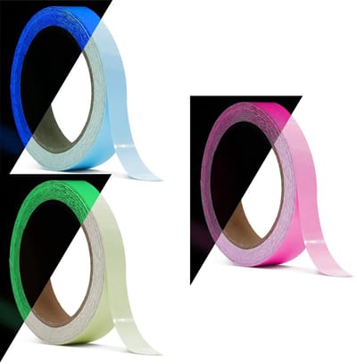 Dailygoods- Plakband Lichtgevend - 3 Rollen 3m x 1cm - Fluorescerend Plakband - Zelfklevende Veiligheidsband - Decoratief Plakband - Demontage Zonder Restanten - Fluorescerende Tap