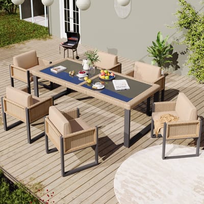 Gutent Dining Loungesets - Eetkamer Set - 6 Personen - Polyratten - Tuinset - Incl Afneembare Hoezen - Bruin
