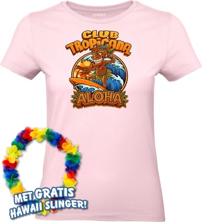 Dames t-shirt Tiki Masked Surfer | Toppers in Concert 2024 | Club Tropicana | Hawaii Shirt | Ibiza Kleding | Lichtroze Dames | maat XS