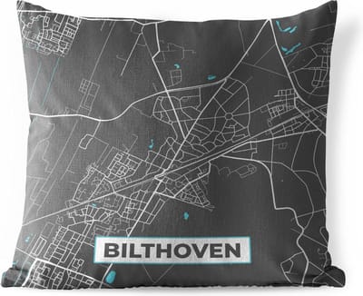 Sierkussen Buiten - Stadskaart - Bilthoven - Grijs - Blauw - 60x60 cm - Weerbestendig - Plattegrond