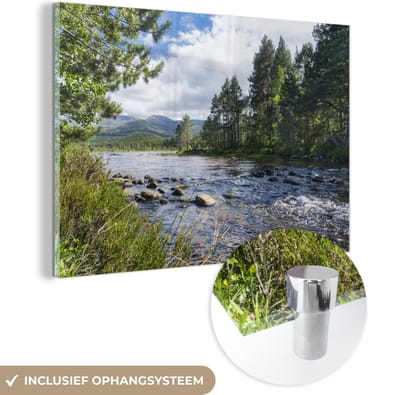 ® Glasschilderij 180x120 cm - Schilderij acrylglas - Kalme rivier in het Nationaal park Cairngorms in Schotland - Foto op glas - Muurdecoratie woonkamer - Wanddecoratie slaapkamer - Schilderijen