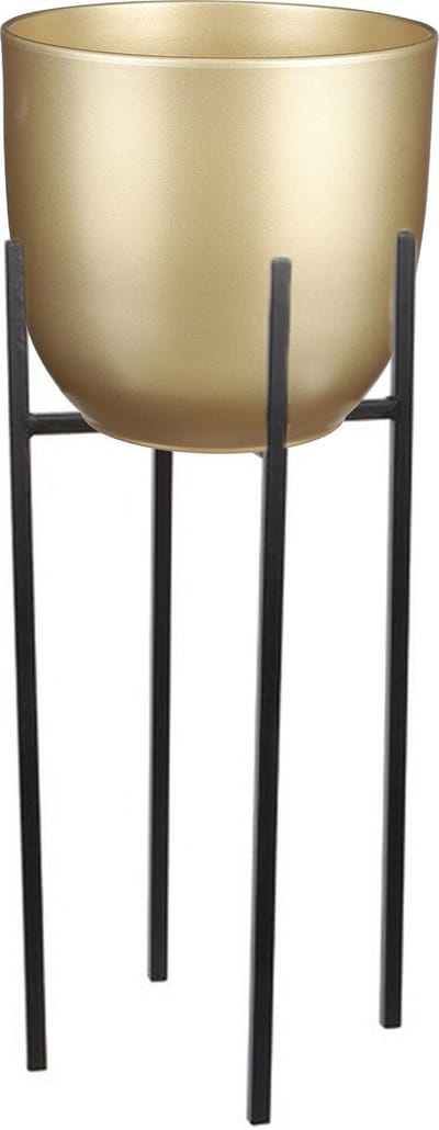 Mica Decorations Bloempot D25 x H23 cm goud met plantenpot verhoger zwart/metaal 25 cm