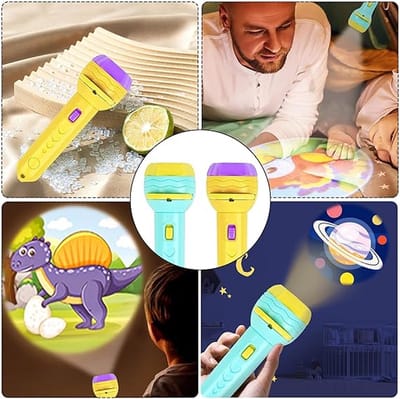 2 stuks kinderprojectorzaklamp, kinderzaklamp, projector met 80 patronen van dieren, vruchten, cijfers, helder realistisch cadeau voor jongens en meisjes van 2 tot 8 jaar, energieklasse A++ Karma