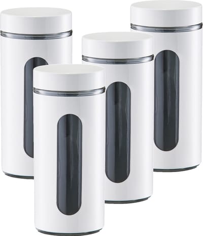 Zeller voedsel keuken voorrraadpot - 4x - metaal - wit - 1200 ml - met venster - blikken/bussen - Voedsel bewaren