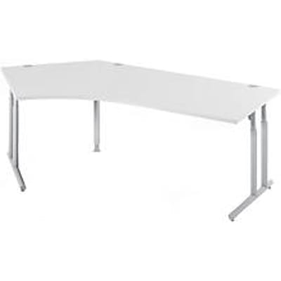 Schäfer Shop Select COMBITEC hoekbureau, 135° hoek links, C-poot, B 2165 x D 800/800 x H 677-817 mm, aluminium lichtgrijs/wit