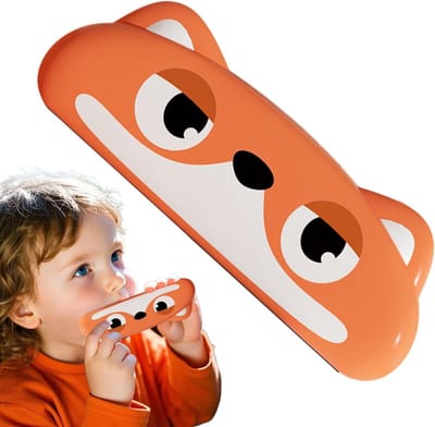 Mondharmonica Kinderen - Muziekinstrument Speelgoed - Muzikaal Talent Ontwikkelen - Veilig Cartoon Dierenmotief - 16 cm Lang - Oranje