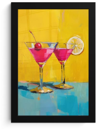 Poster in lijst - Fotolijst 20x30 cm - Posters - Glazen - Cocktail - Citroen - Kers - Posterlijst zwart - Decoratie - Wanddecoratie woonkamer - Muurdecoratie slaapkamer