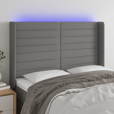 vidaXL - Hoofdbord - LED - 147x16x118/128 - cm - stof - donkergrijs
