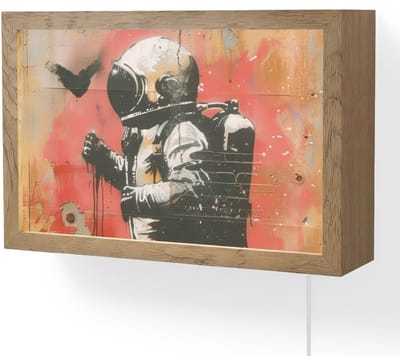 Wandlamp 30x20 cm - Oplaadbaar - Graffiti - Astronaut - Street art - Ruimte - Wandlampen binnen woonkamer - Slaapkamer lamp met kabel - Decoratieve nachtlamp - Vloerlamp snoer
