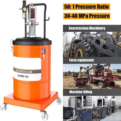 Pneumatische vetpompset - Luchtbediende pomp - Smering machines - Hoge werkdruk - 40 liter capaciteit - Zilver