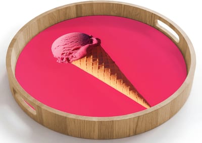 Dienblad rond 40x40 cm - Schootdienblad hout - Schepijs - Roze - Hoorntje - Borrelplank rechthoek - Plateau houten dienbladen