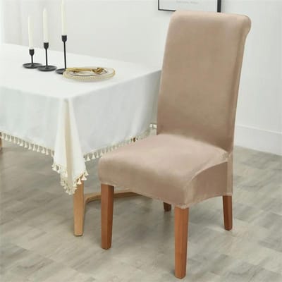 1/2/4/6 stuks Zachte Velours Stoelhoes Elastische Hoge Rug Eetkamerstoelen Zitkussen Effen Kleur Stoelhoes voor Eetkamer Keuken 1Pc chair Cover beige