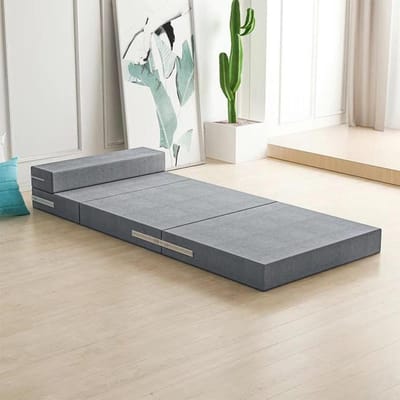 Vouwmatras met Hoofdsteun - Draagbaar Bed - Logeren en Reizen - Afneembare Kussen - 200 x 60 cm - Grijs
