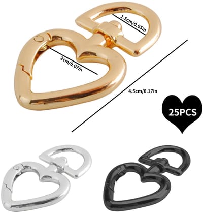 Dailygoods- Sleutelhanger Set 15 Stuks - Karabijnhaak - D-ring - Metalen Hart - 360 Graden Draaibaar - Praktisch Ontwerp - Sleutelring