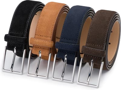 DTCH.FIT Herenriem Suède Bobby - Riem Zwart, Cognac, Blauw & Donkerbruin - Pantalon & Jeans Broekriem - Riemmaat 105cm - Totale lengte 120cm - 4 Stuks