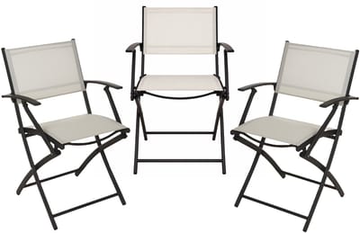 Klapstoel - 3x - beige - opklapbaar - 46 x 52 x 85 cm - staal/polyester - campingstoel/tuinstoel