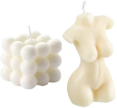 Dailygoods- Geurkaars Set van 2 - Vrouwelijk Lichaam/Vormgevormd - Bubble Cube - Soja/Wax - Esthetische Woondecoratie - Brandtijd 3 Uur - Decoratieve Kaarsen